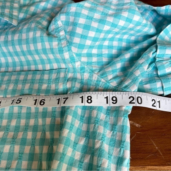Vintage Denim & Co blue and white checked button up short sleeve shirt medium - Picture 7 of 10